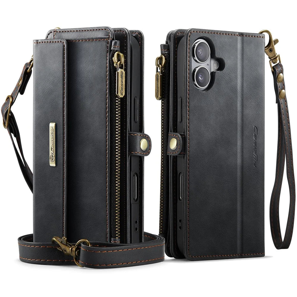 CASEME For iPhone 16 Plus  C39 RFID Blocking Zipper Wallet Stand Leather Cover with Strap - Black - 2