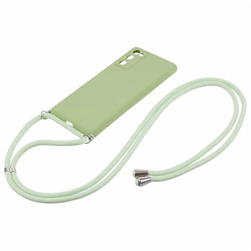 For Samsung Galaxy S20 4G / 5G Crossbody Case Flexible TPU Fiber Lining Anti-Shock Phone Cover - Matcha Green - 2