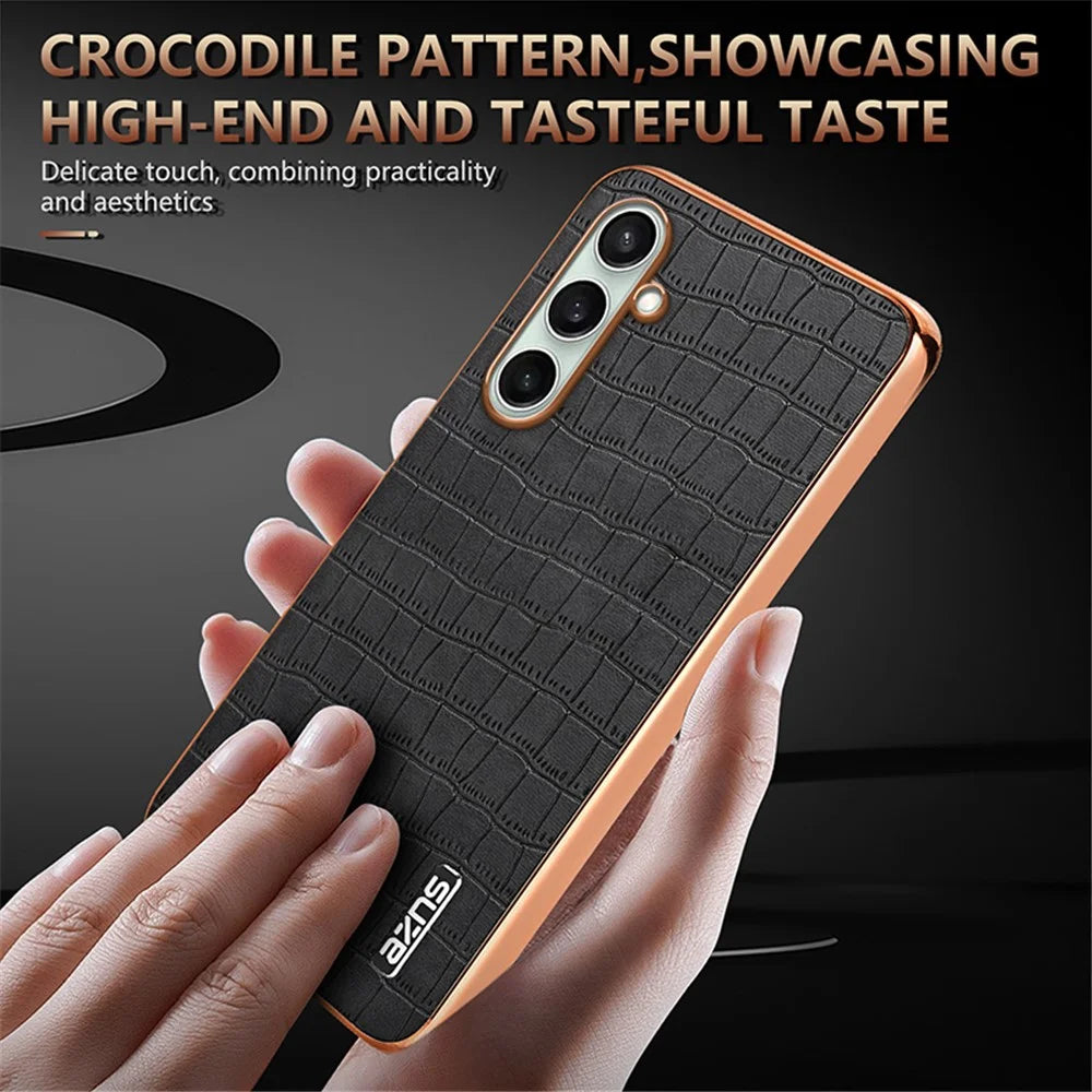 AZNS For Samsung Galaxy A36 5G Case Electroplating Crocodile Texture PU+TPU Phone Cover - Black - 3