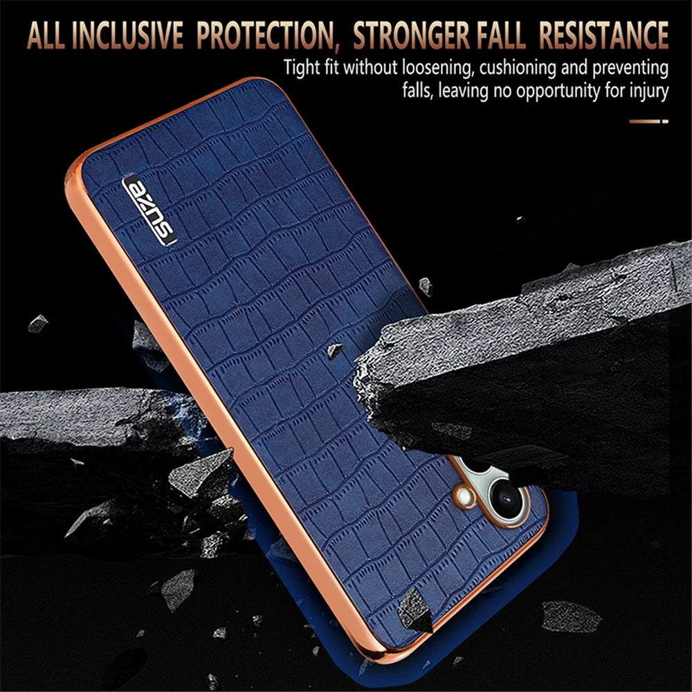 AZNS For Samsung Galaxy A36 5G Case Electroplating Crocodile Texture PU+TPU Phone Cover - Black - 7