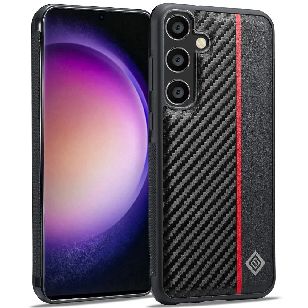 LC.IMEEKE For Samsung Galaxy S25 Case Carbon Fiber Texture Leather+TPU+EVA Phone Cover - 1