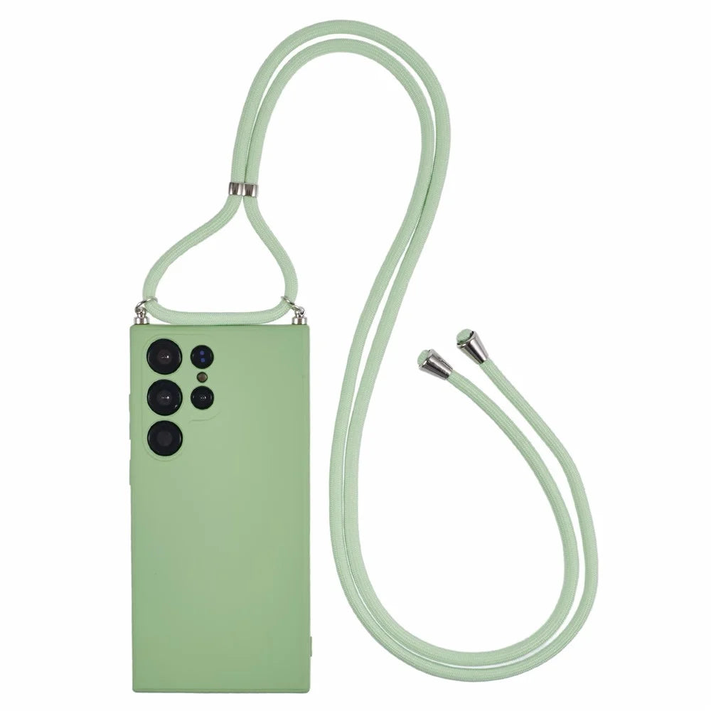 For Samsung Galaxy S23 Ultra Crossbody Case Flexible TPU Fiber Lining Anti-Shock Phone Cover - Matcha Green - 1