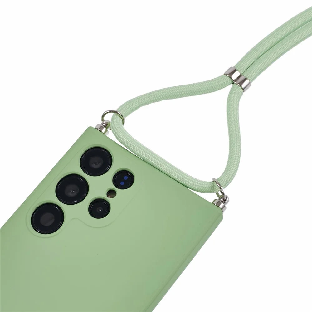 For Samsung Galaxy S23 Ultra Crossbody Case Flexible TPU Fiber Lining Anti-Shock Phone Cover - Matcha Green - 4