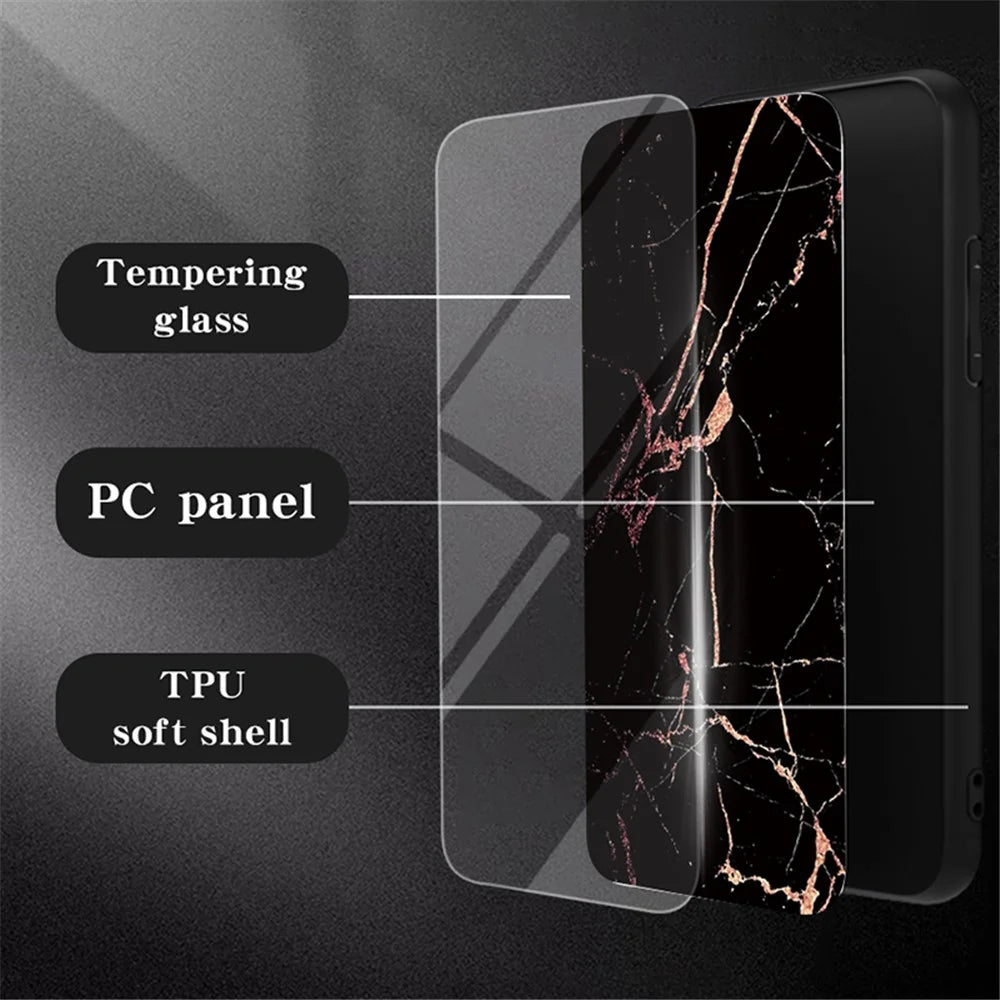For Samsung Galaxy S25+ Case Marble Pattern Tempered Glass + PC + TPU Protective Phone Cover - White Marble - 2