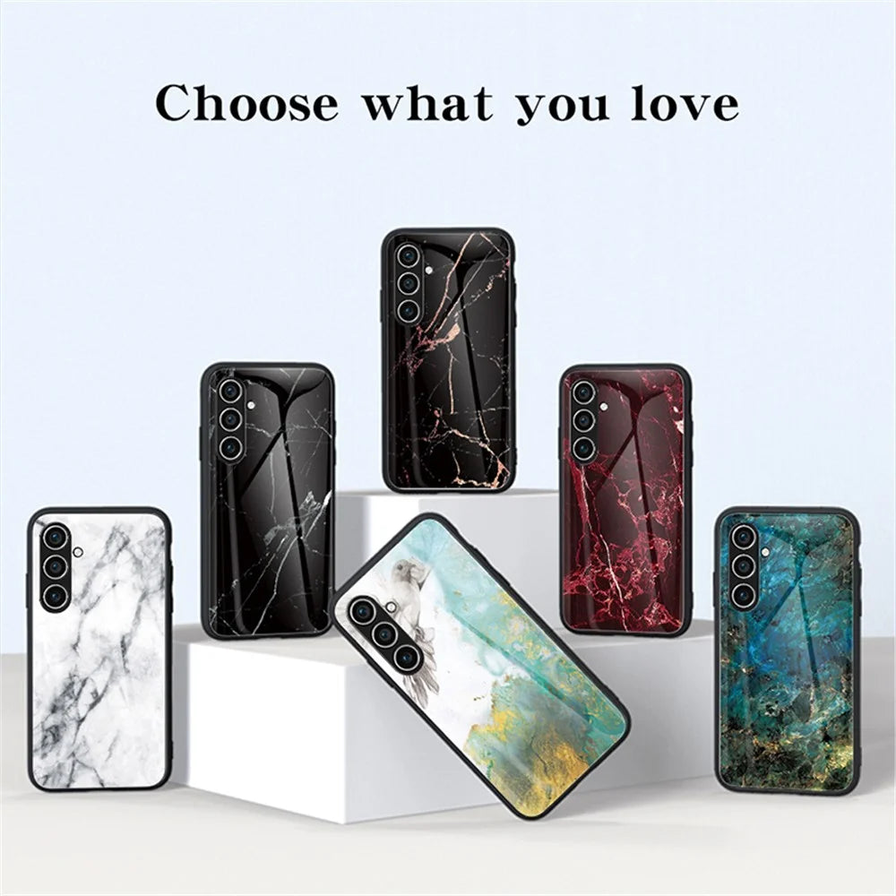 For Samsung Galaxy S25+ Case Marble Pattern Tempered Glass + PC + TPU Protective Phone Cover - White Marble - 7