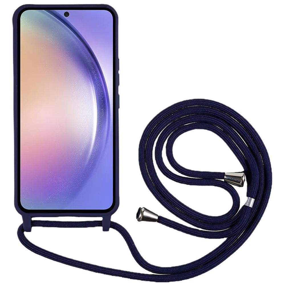 For Samsung Galaxy S24 FE Case TPU Soft Shockproof Phone Cover with Adjustable Lanyard - Dark Blue - 2