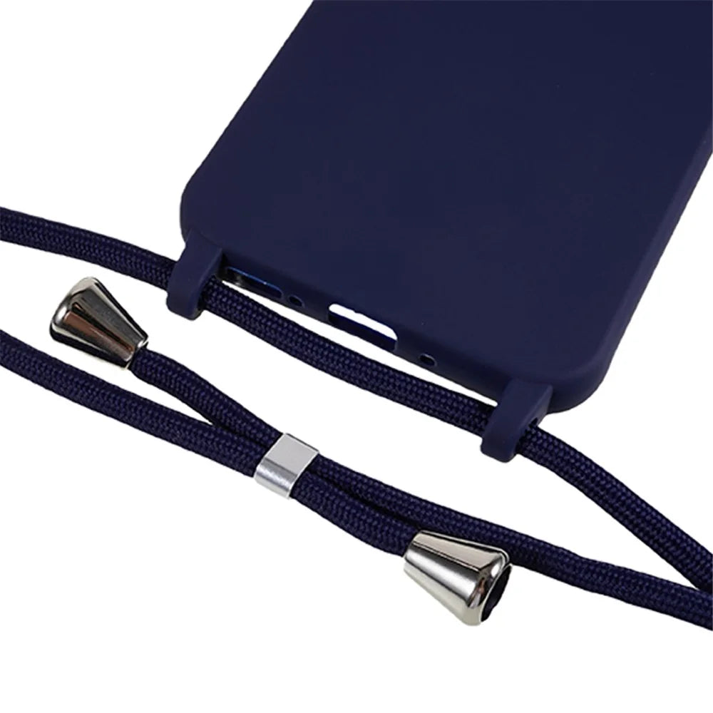 For Samsung Galaxy S24 FE Case TPU Soft Shockproof Phone Cover with Adjustable Lanyard - Dark Blue - 4