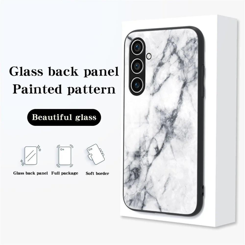 For Samsung Galaxy S24 FE Case Marble Pattern Tempered Glass + PC + TPU Protective Phone Cover - White Marble - 6