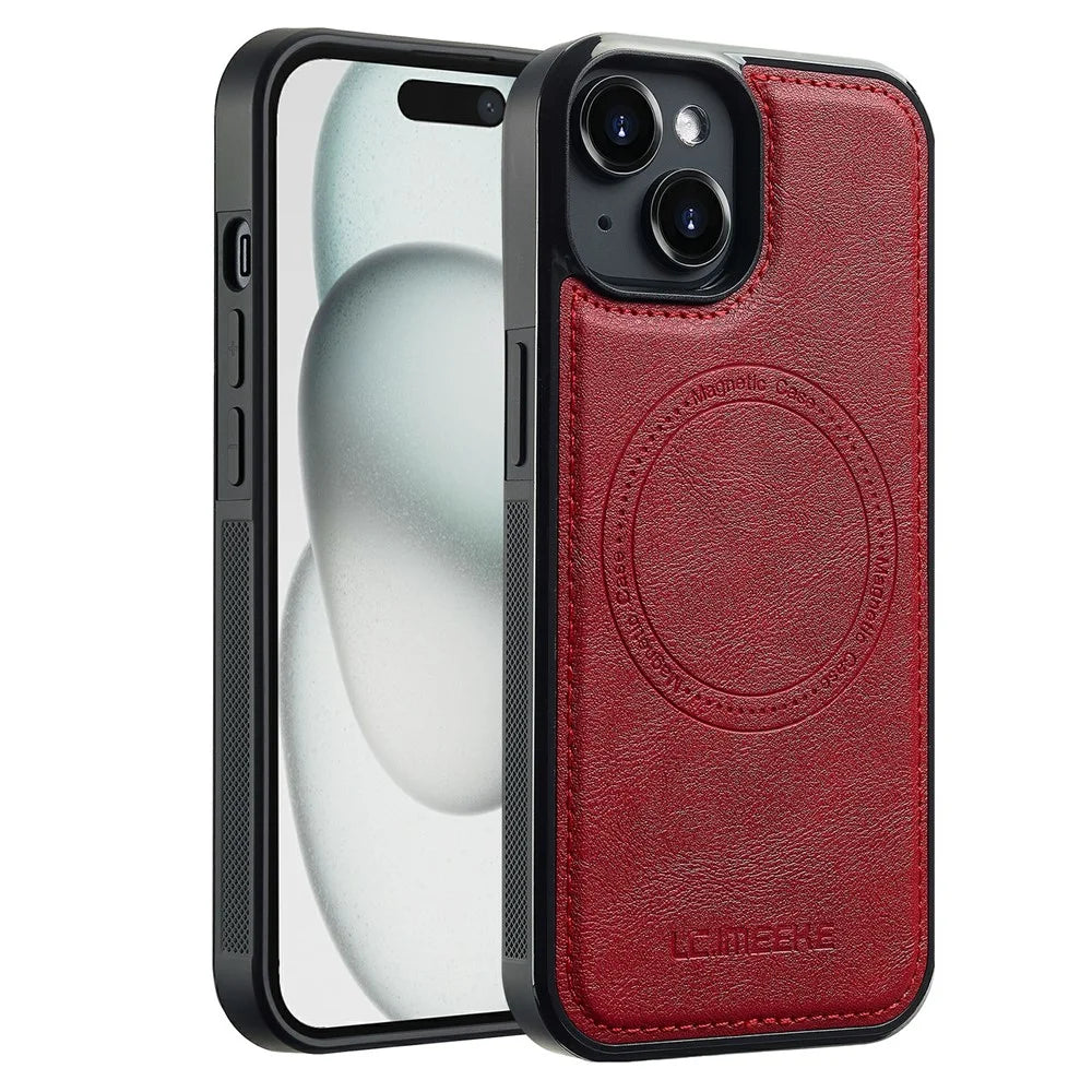 LC.IMEEKE For iPhone 15 Magnetic Case Compatible with MagSafe Leather+TPU Back Cover - Red - 1