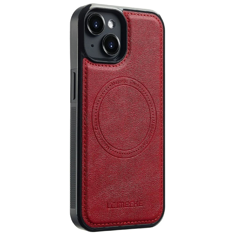 LC.IMEEKE For iPhone 15 Magnetic Case Compatible with MagSafe Leather+TPU Back Cover - Red - 2