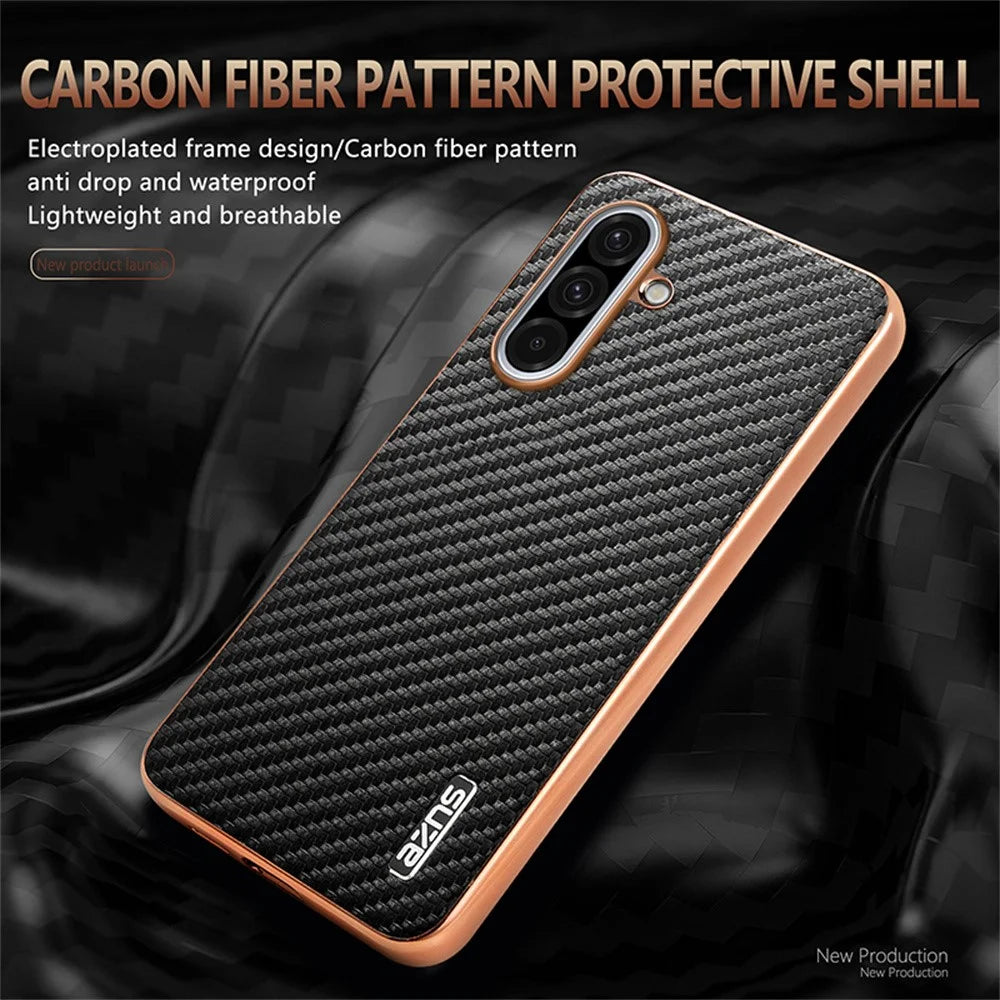 AZNS For Samsung Galaxy A36 5G Case Electroplating Carbon Fiber Texture PU+TPU Phone Cover - Brown - 4