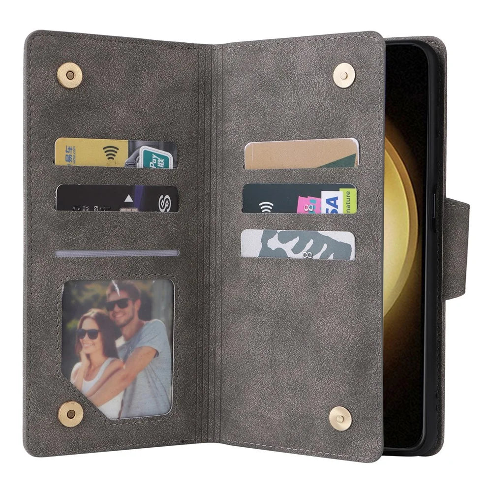 For Samsung Galaxy S25 / S24 Case Zipper Wallet Leather Stand Phone Cover Rivet Decor - Grey - 2