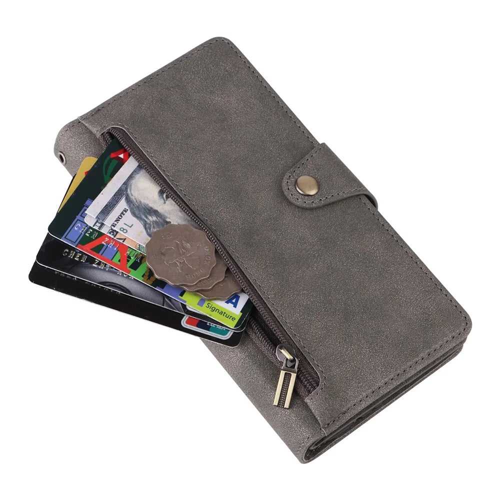 For Samsung Galaxy S25 / S24 Case Zipper Wallet Leather Stand Phone Cover Rivet Decor - Grey - 5