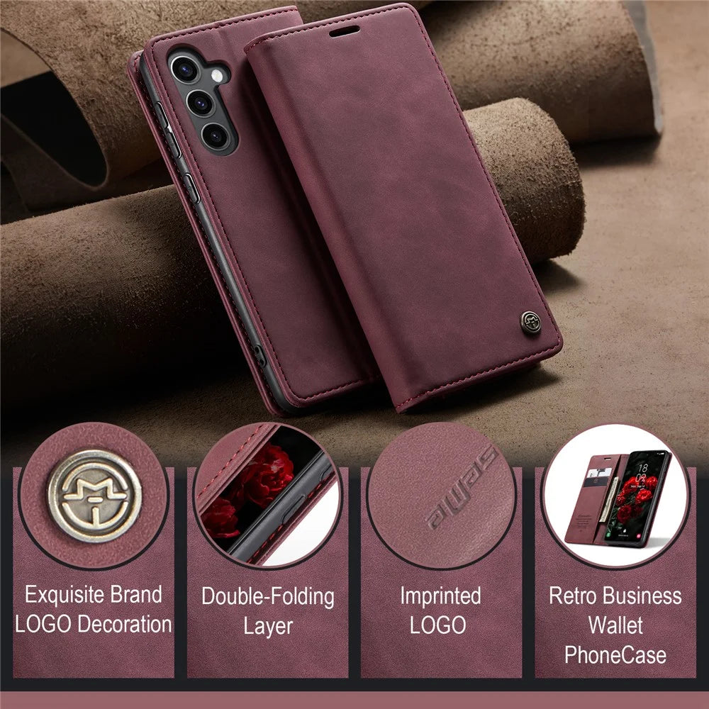 CASEME For Samsung Galaxy S25+ Case  013 Series Card Holder Stand Leather Phone Cover - Red - 5