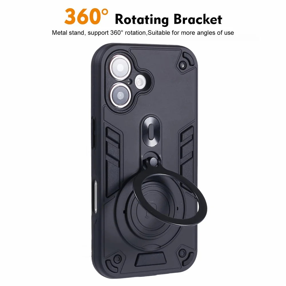 For iPhone 16 Case Rotatable Kickstand PC+TPU Drop Protection Phone Cover - Black - 2