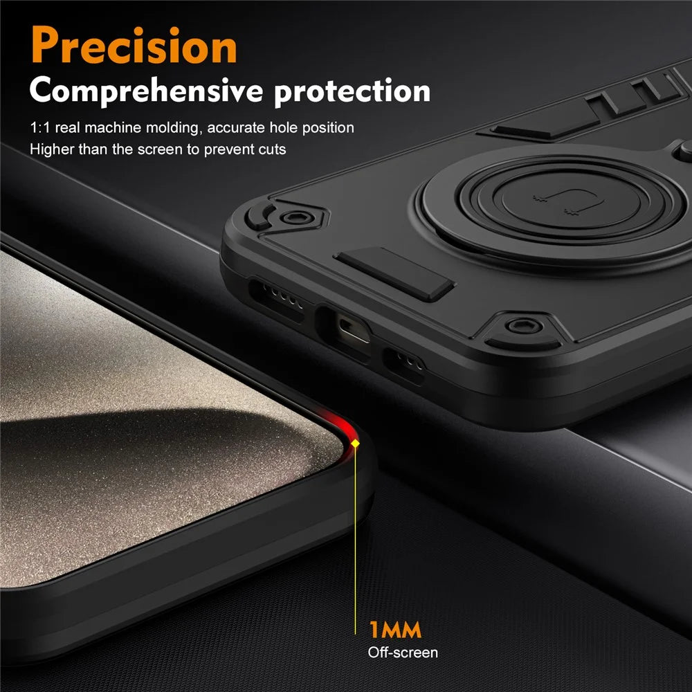 For iPhone 16 Case Rotatable Kickstand PC+TPU Drop Protection Phone Cover - Black - 4