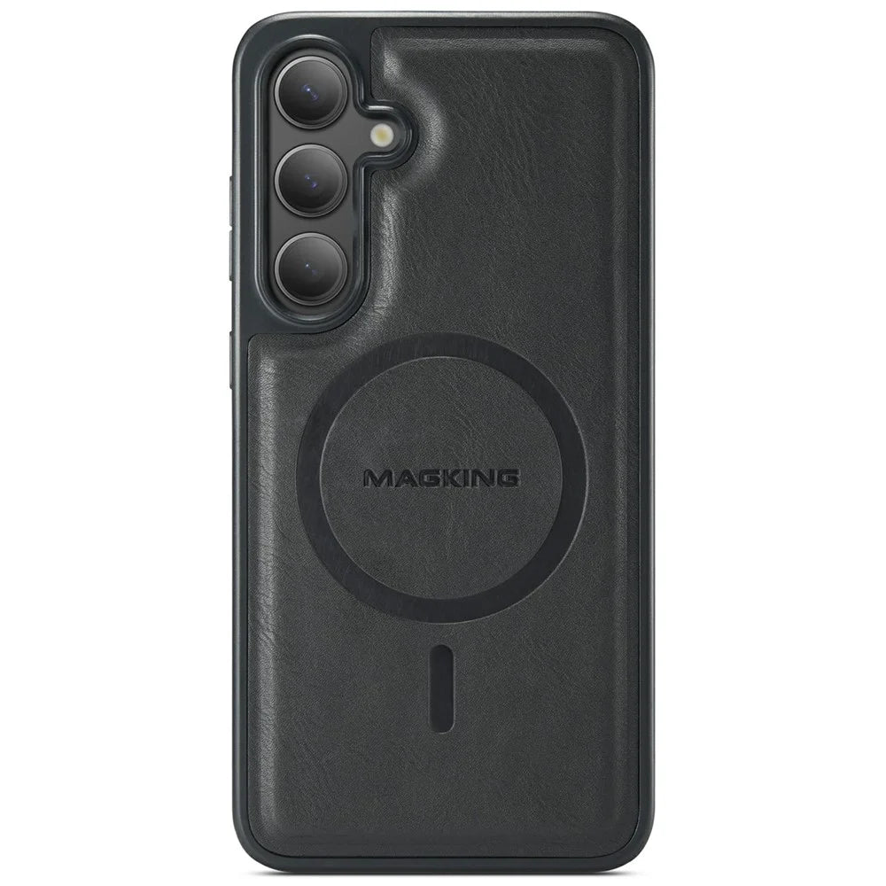 MAGKING K1 Series For Samsung Galaxy S25 Magnetic Case PC+TPU+PU Leather Phone Cover - Black - 1