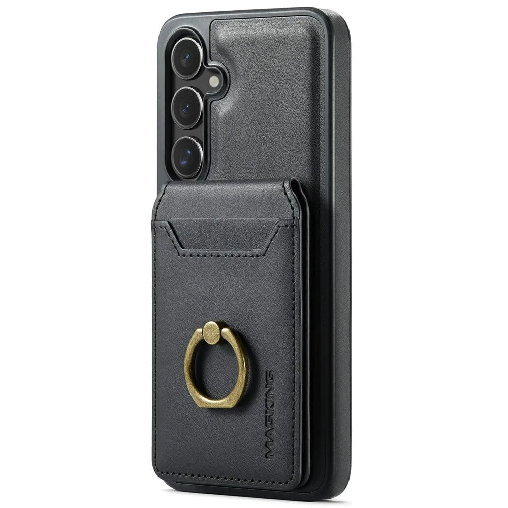 MAGKING K1 Series For Samsung Galaxy S25 Magnetic Case PC+TPU+PU Phone Cover with Card Holder - Black - 2
