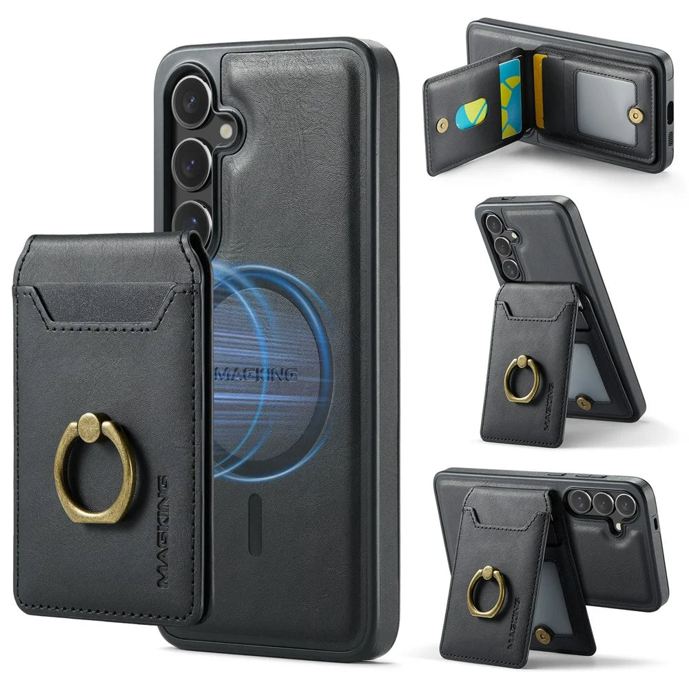 MAGKING K1 Series For Samsung Galaxy S25+ Magnetic Case PC+TPU+PU Phone Cover with Card Holder - Black - 1