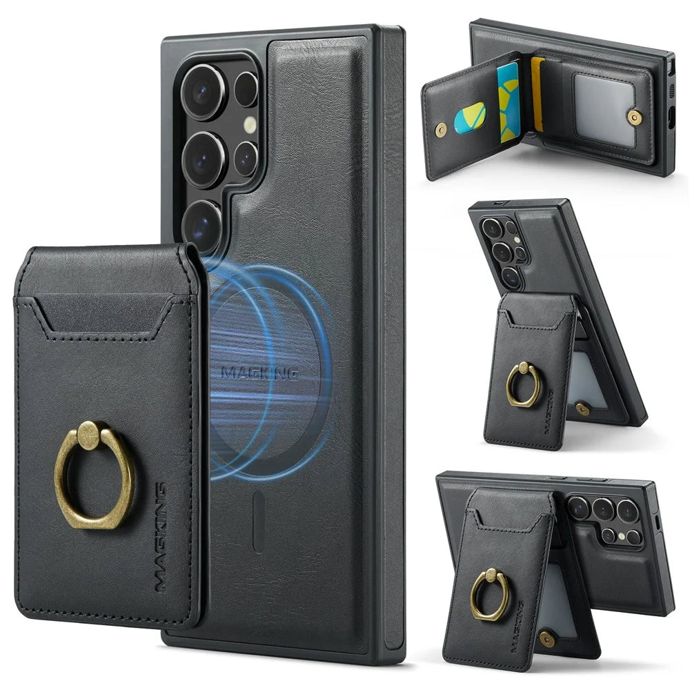 MAGKING K1 Series For Samsung Galaxy S25 Ultra Magnetic Case PC+TPU+PU Phone Cover with Card Holder - Black - 1