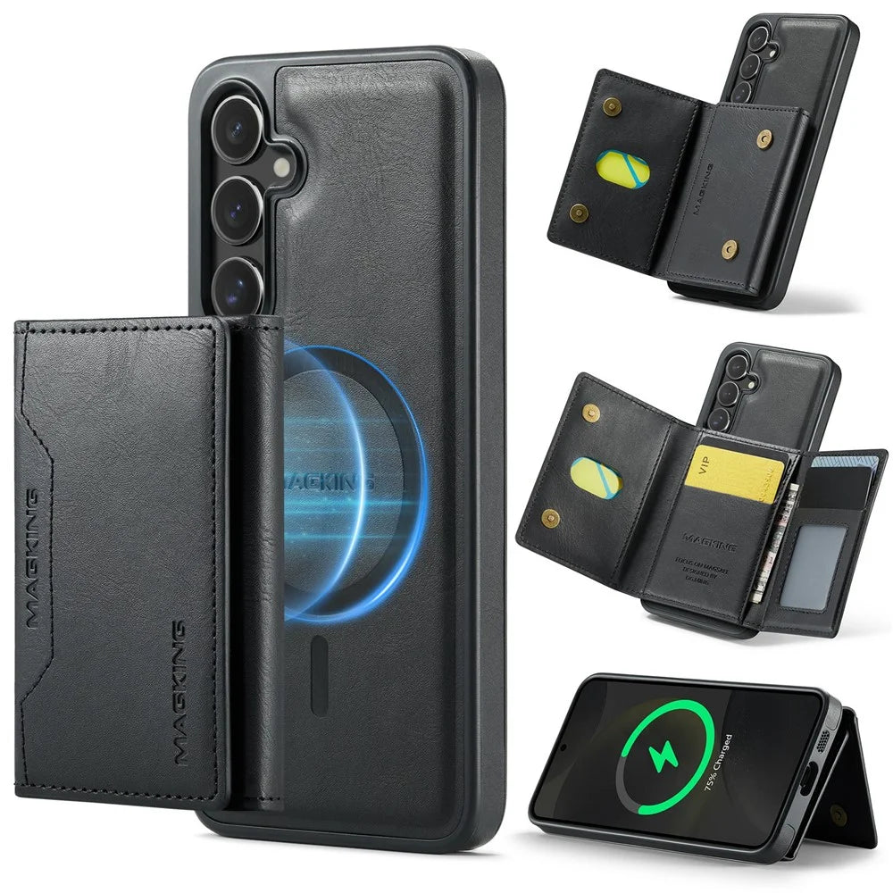 MAGKING K2 Series For Samsung Galaxy S25+ Magnetic Case PC+TPU+PU Phone Cover - Black - 1
