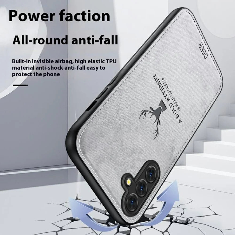 For Samsung Galaxy A26 5G Case Deer Pattern Cloth Texture PU Leather Hybrid Phone Cover - Grey - 3