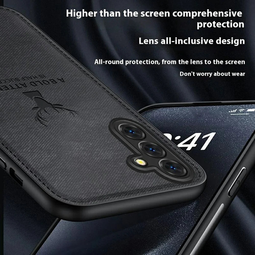 For Samsung Galaxy A26 5G Case Deer Pattern Cloth Texture PU Leather Hybrid Phone Cover - Grey - 5