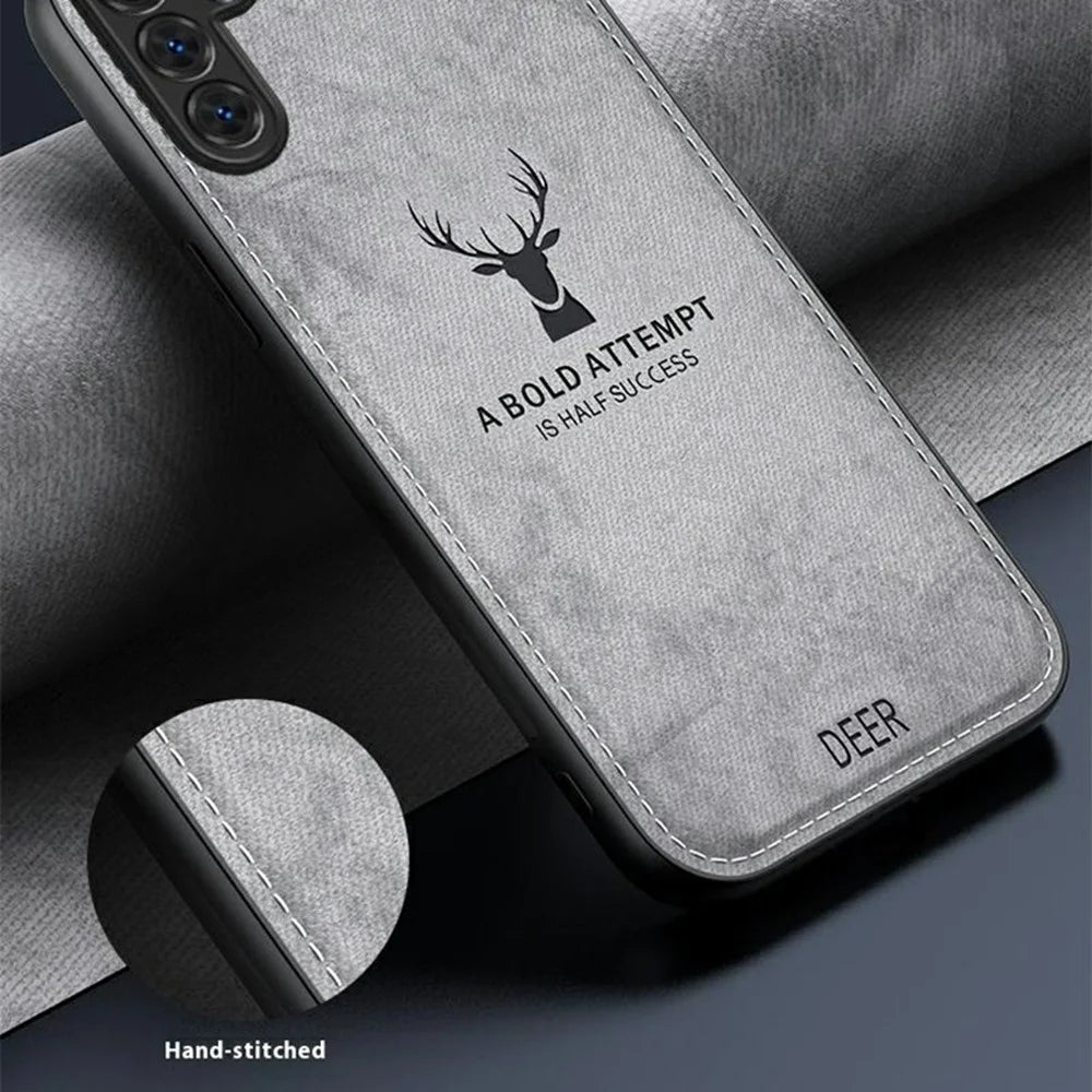 For Samsung Galaxy A56 5G Case Deer Pattern Cloth Texture PU Leather Hybrid Phone Cover - Grey - 2