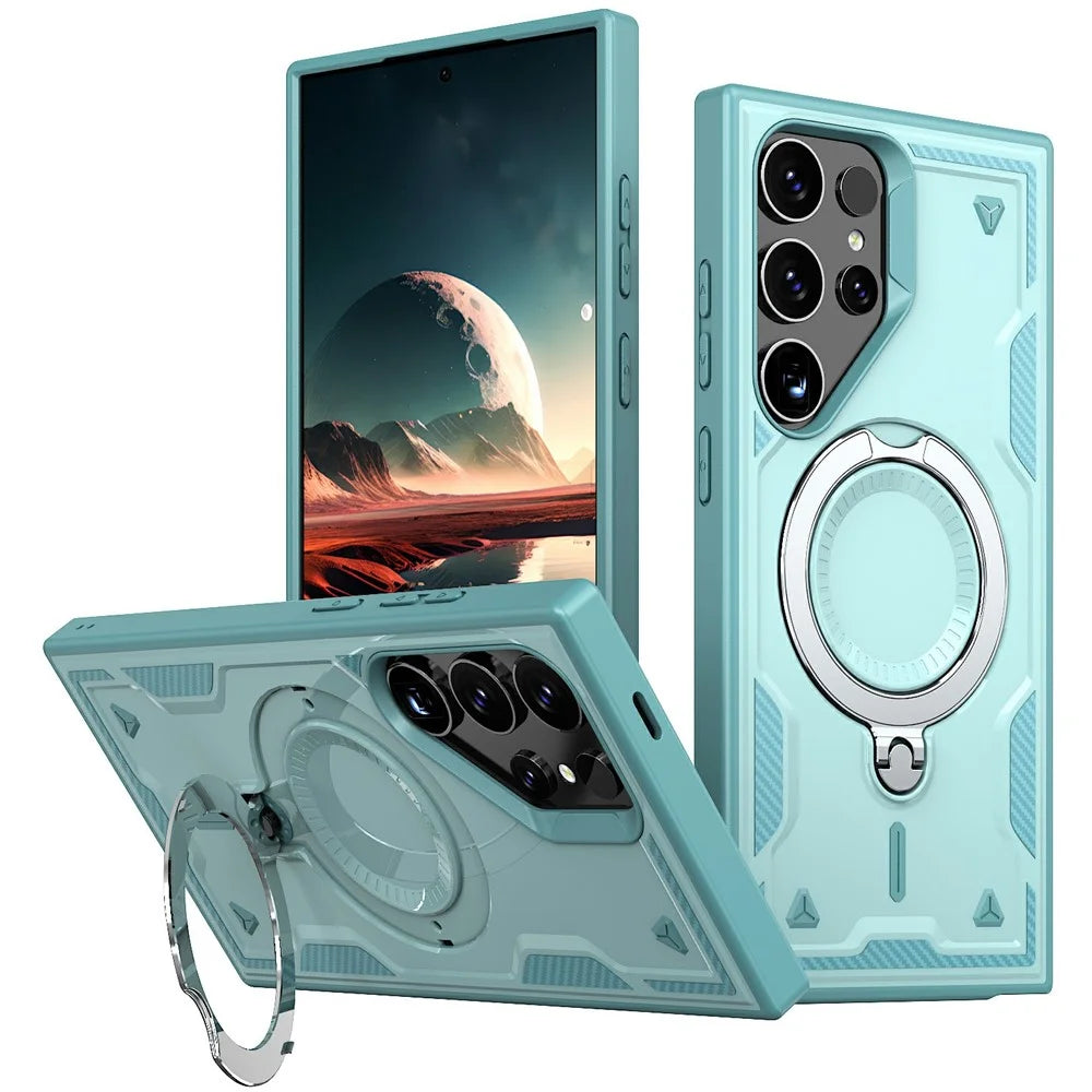 For Samsung Galaxy S25 Ultra Magnetic Case Military Protection PC+TPU Kickstand Phone Cover - Baby Blue - 1