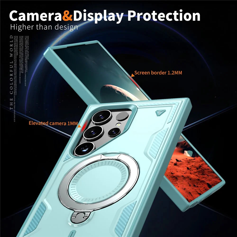 For Samsung Galaxy S25 Ultra Magnetic Case Military Protection PC+TPU Kickstand Phone Cover - Baby Blue - 5