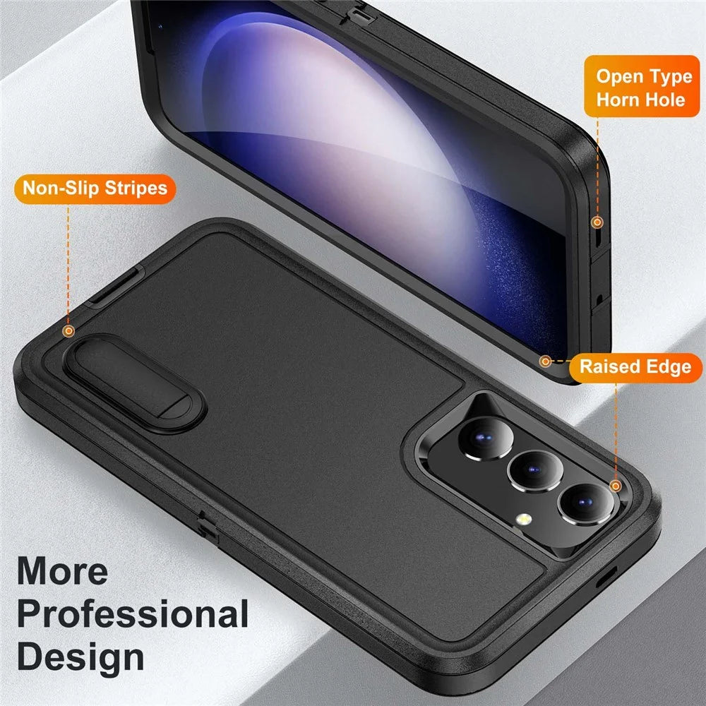 For Samsung Galaxy S25 / S24 Case Kickstand Phone Cover PC+Silicone+EVA 3-in-1 Design - Black+Black - 2