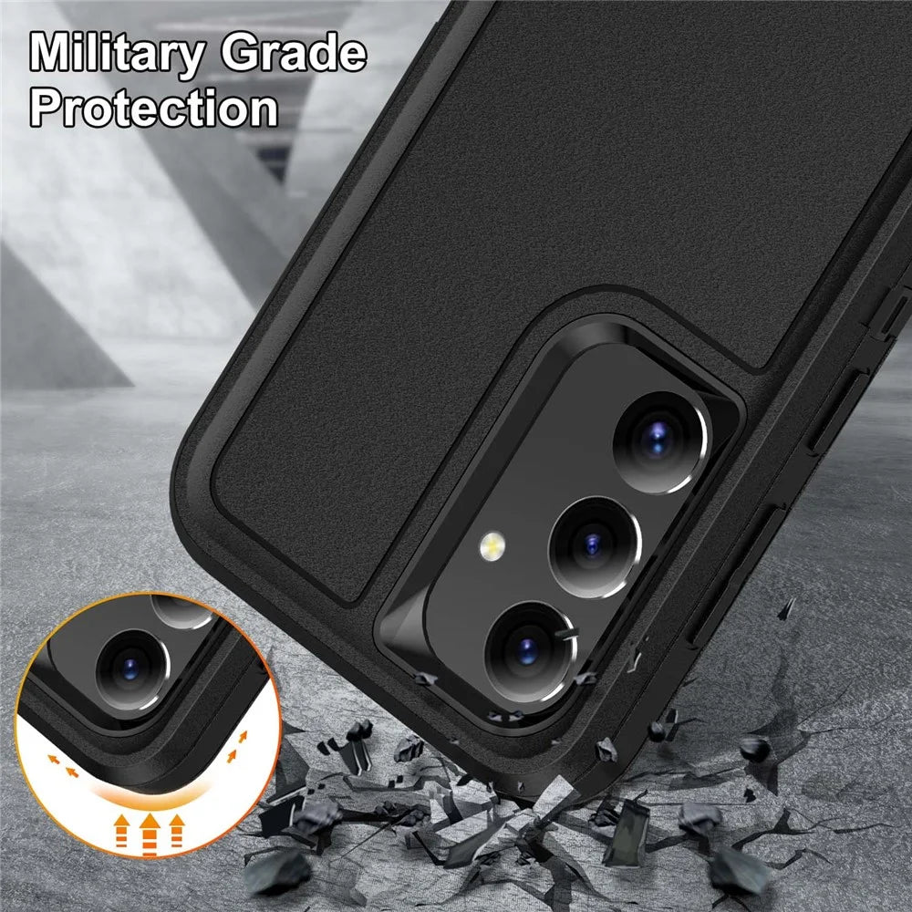 For Samsung Galaxy S25 / S24 Case Kickstand Phone Cover PC+Silicone+EVA 3-in-1 Design - Black+Black - 6