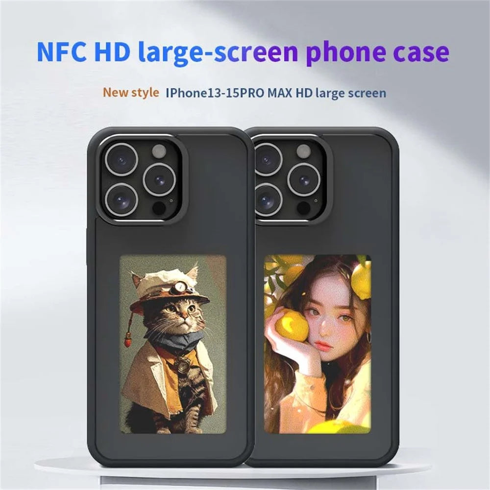 For iPhone 14 Pro Smart E-Ink Phone Case 4 Color HD 4 inch Display NFC DIY Customized Screen - Black - 2