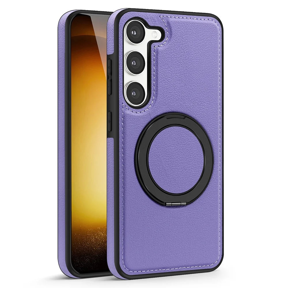 For Samsung Galaxy S23+ Case with Ring Kickstand Magnetic Case PU Leather Back Cover - Purple - 2