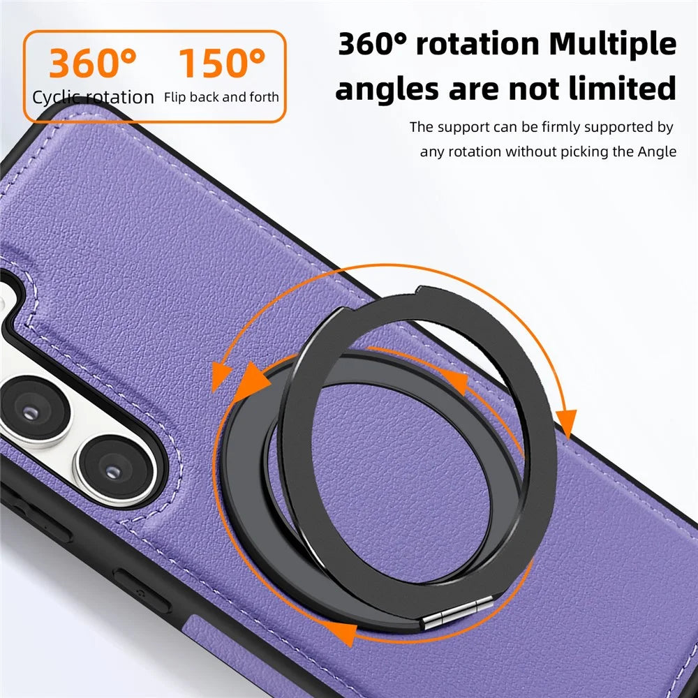 For Samsung Galaxy S23+ Case with Ring Kickstand Magnetic Case PU Leather Back Cover - Purple - 4