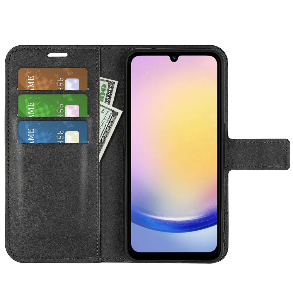 For Samsung Galaxy A26 5G Stand Case Anti-Scratch Calf Texture Leather Phone Cover - Black - 2