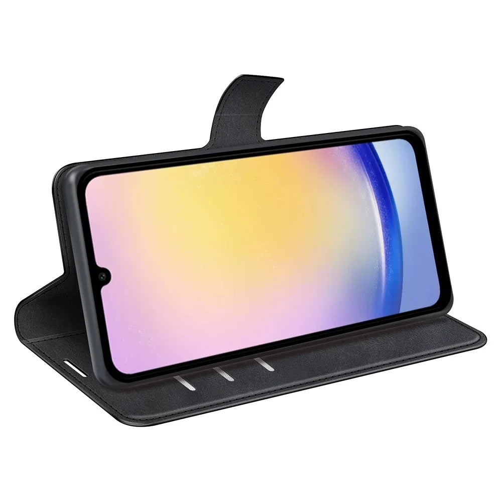 For Samsung Galaxy A26 5G Stand Case Anti-Scratch Calf Texture Leather Phone Cover - Black - 3
