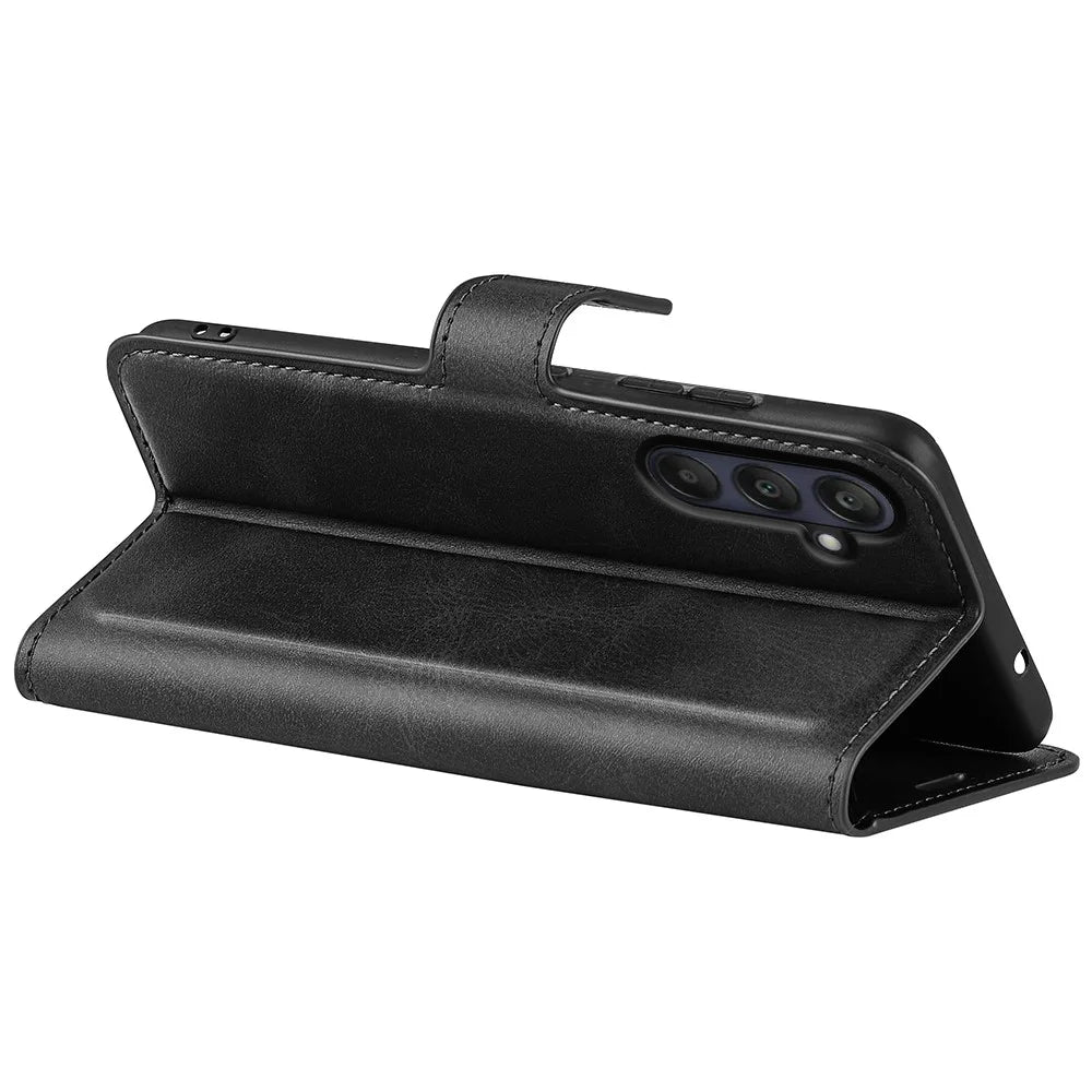 For Samsung Galaxy A26 5G Stand Case Anti-Scratch Calf Texture Leather Phone Cover - Black - 4