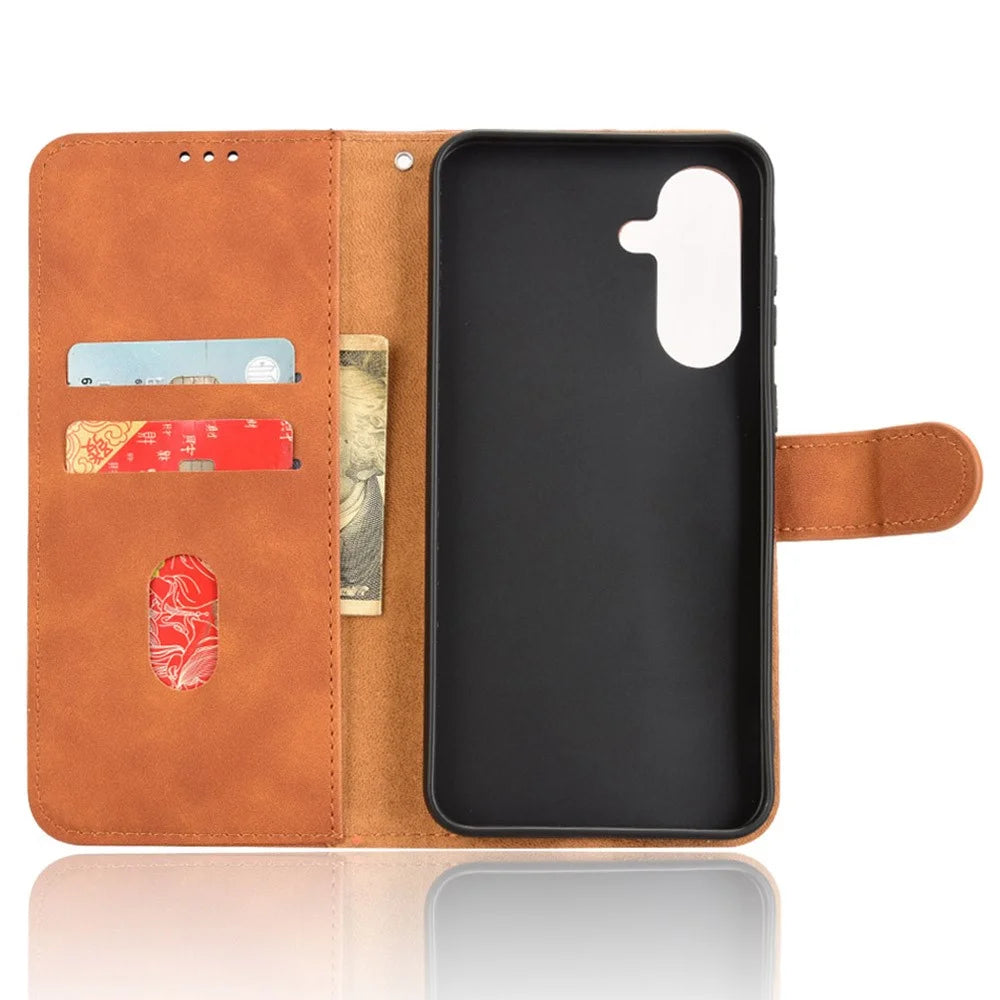 For Samsung Galaxy A36 5G Leather Case Skin-Feel Anti-Drop Wallet Flip Phone Cover - Brown - 4