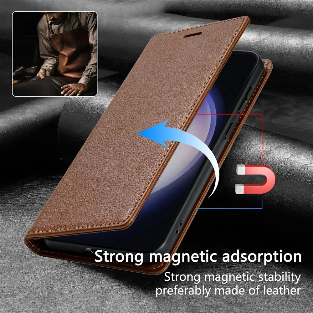 For Samsung Galaxy A56 5G Wallet Case Magnetic Closure PU Leather Phone Cover - Brown - 5
