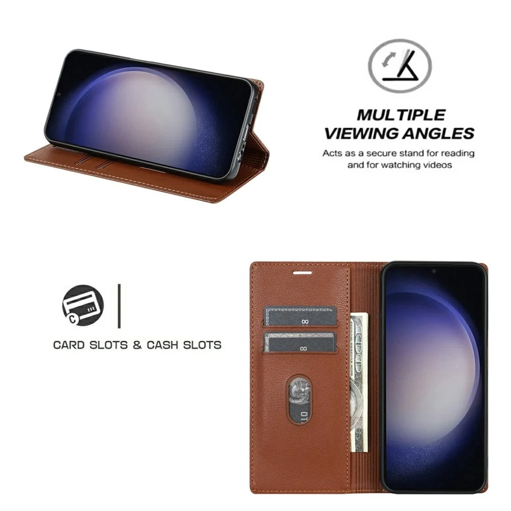 For Samsung Galaxy A56 5G Wallet Case Magnetic Closure PU Leather Phone Cover - Brown - 7