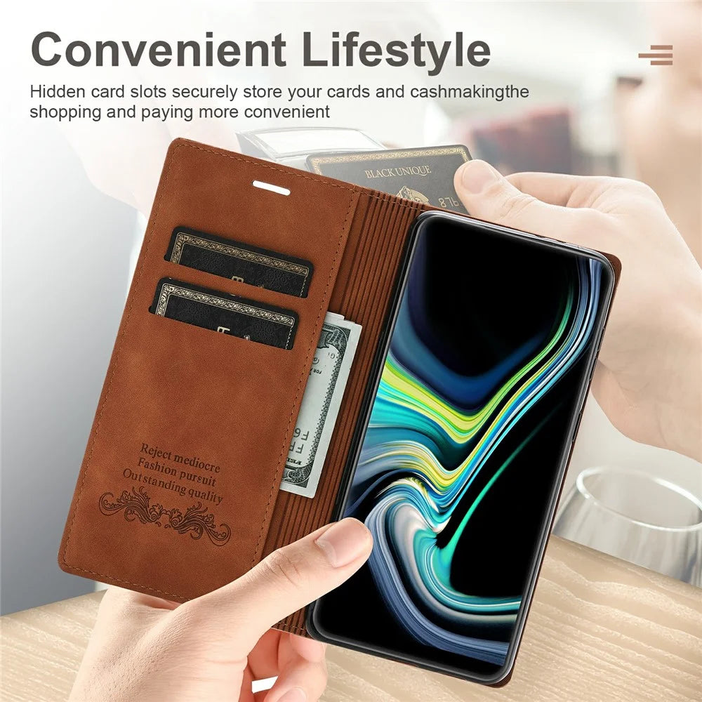 For Samsung Galaxy A56 5G Wallet Case Magnetic Closing Leather Phone Cover - Brown - 4