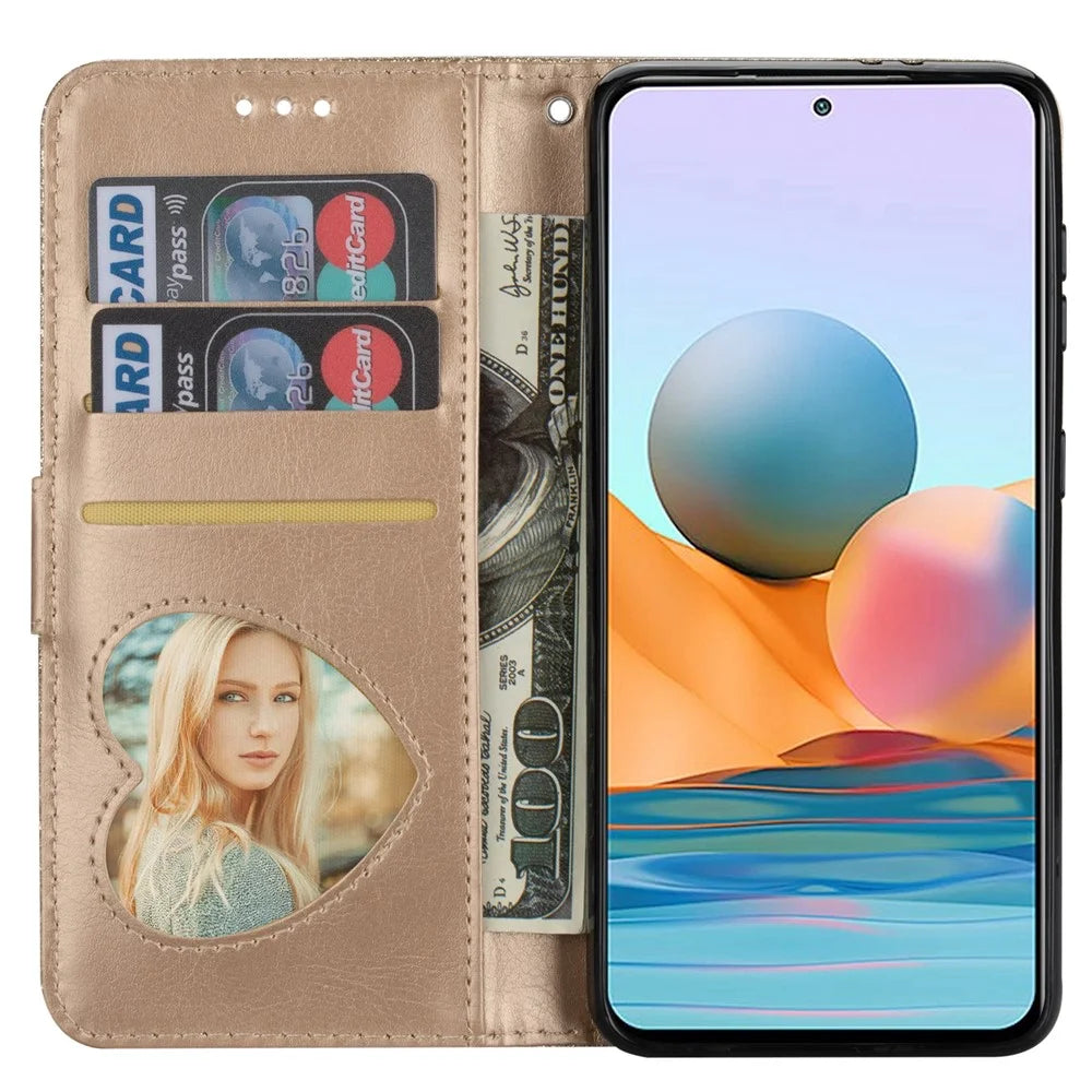 For Samsung Galaxy A36 5G Stand Case Glitter Phone Leather Cover Zipper Pocket - Gold - 2