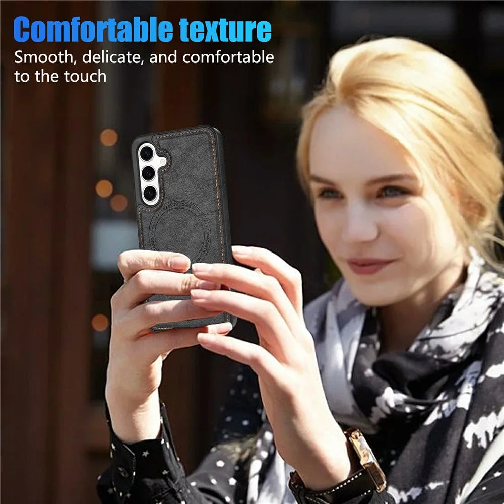 CSJ-P3 For Samsung Galaxy S24+ Magnetic Case PC+TPU+Leather Back Cover - Black - 5