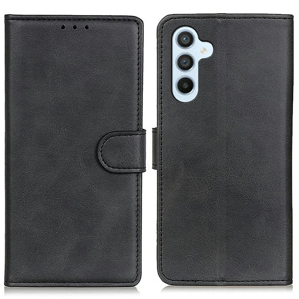 For Samsung Galaxy A56 5G Stand Wallet Case Cowhide Texture Leather Phone Cover - Black - 1