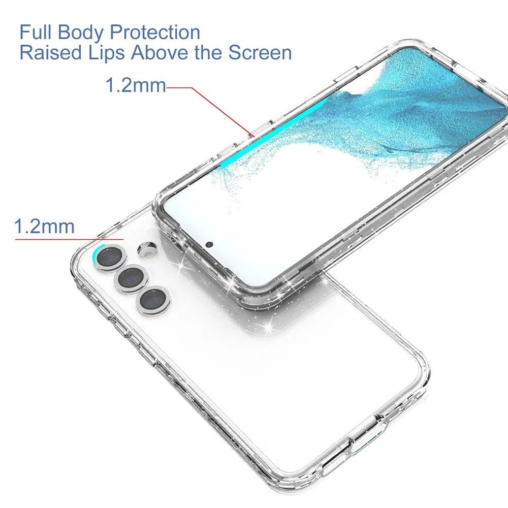 For Samsung Galaxy S24 Magnetic Case Glitter Clear Phone Back Cover with Lens Film - Transparent - 3