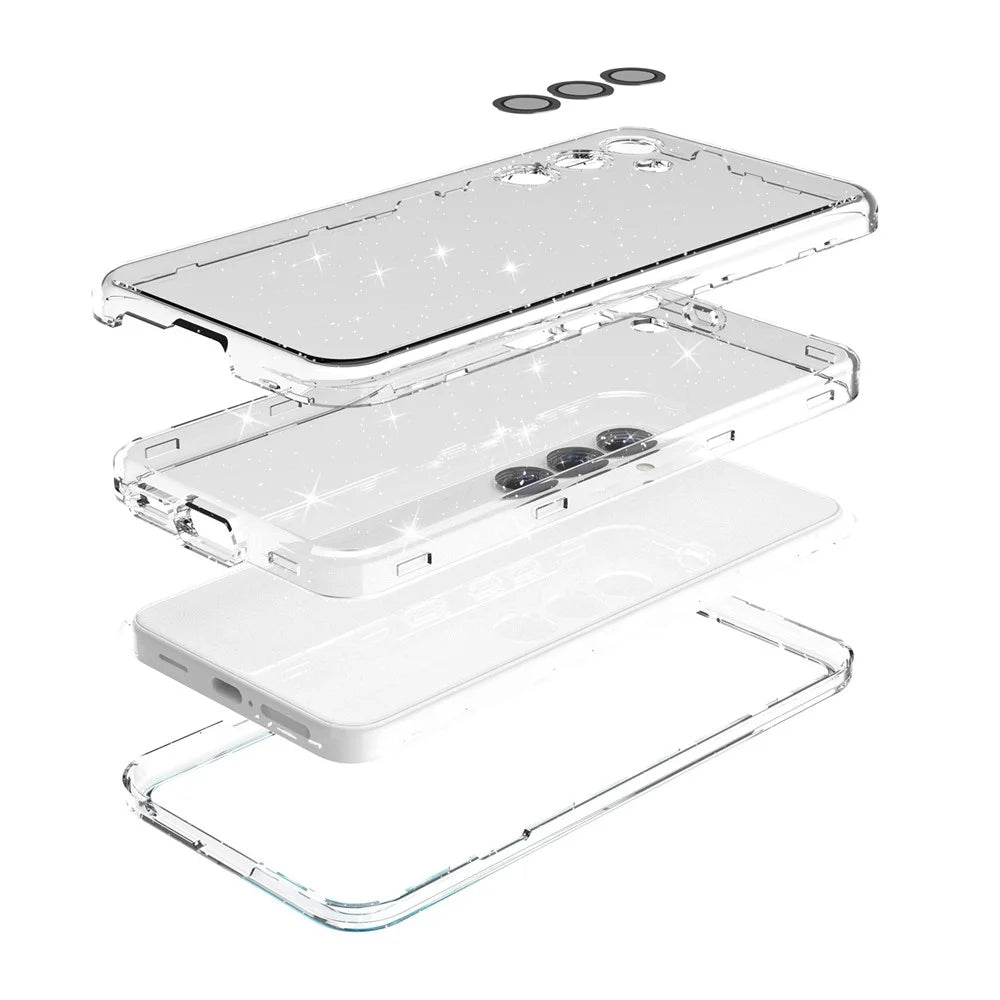 For Samsung Galaxy S24 Magnetic Case Glitter Clear Phone Back Cover with Lens Film - Transparent - 5