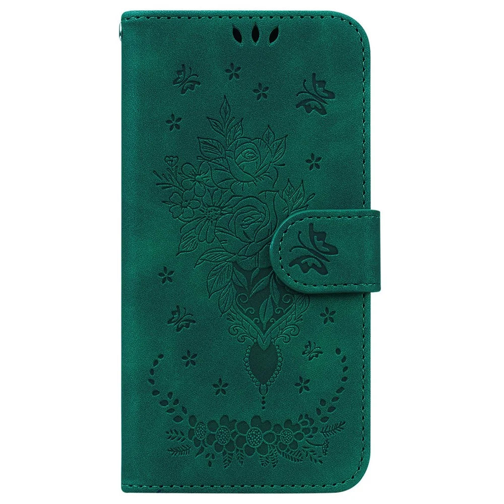 For Samsung Galaxy A18 5G / A17 5G / A17 4G / A26 5G Case PU Leather Wallet Phone Cover Butterfly Flower Imprint - Green - 6
