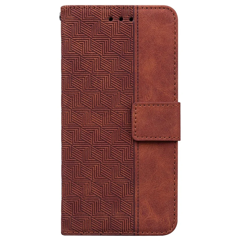 For Samsung Galaxy A18 5G / A17 5G / A17 4G / A26 5G Case Geometry Pattern Leather Wallet Phone Cover with Wrist Strap - Brown - 6