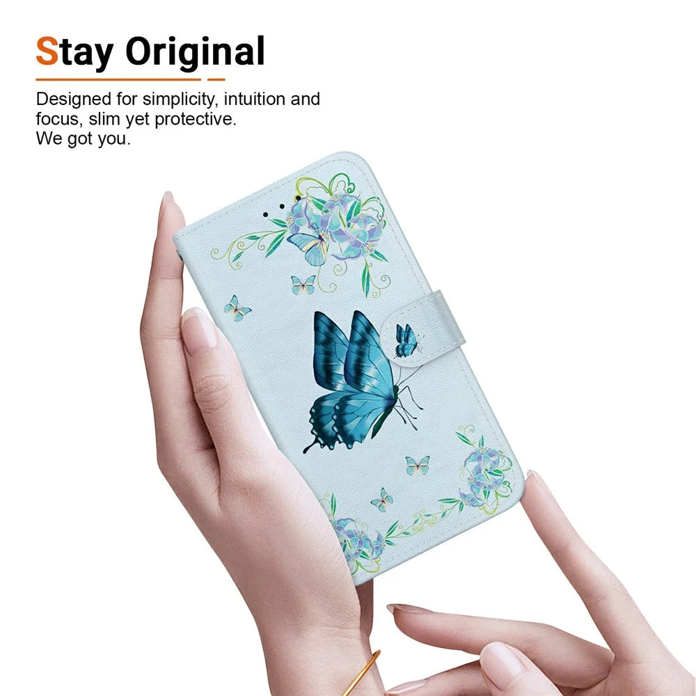 For Samsung Galaxy A18 5G / A17 5G / A17 4G / A26 5G Wallet Phone Case Anti-Drop Leather Flip Cover Pattern Printing - Blue Butterfly Flower - 5